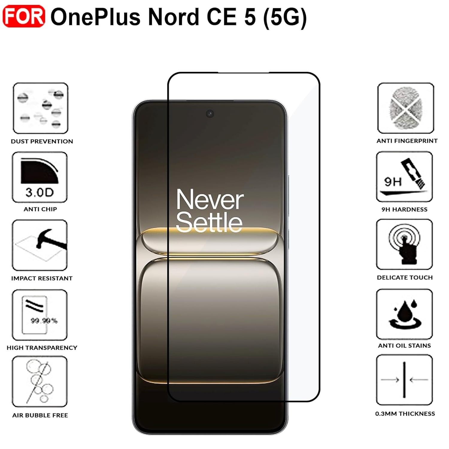 Picture of Tempered Glass for OnePlus Nord CE5 / CE 5 (5G) – Full HD Screen Protector with Edge-to-Edge Coverage, Anti-Scratch Protection & Easy Installation Kit (Black)