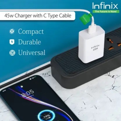 Picture of Infinix 45 W Supercharge 4.4 A Wall Charger for Mobile  (White, C-Type, Cable Included)