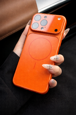 Picture of Fashion Orange Glass Case Compatible for IPhone 17 Pro Max 16 15 14 13 Pro Max Air Luxury Glass Matte Magnetic Wireless Charging Cover