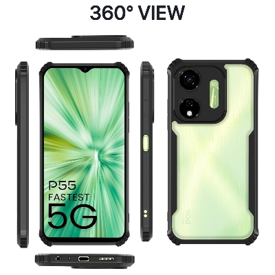 Picture of itel P55 5G Back Cover | Crystal Clear Transparent Back | Ultra Hyrbid | Full Camera Protection | Raised Edge | Bumper Back Case (Black)