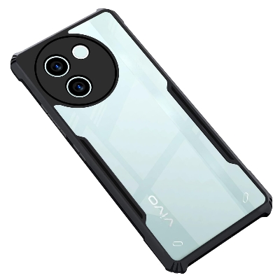 Picture of Vivo V30e (5G) Back Case Cover | Camera Protection Shockproof Bumper-Edge | Acrylic Crystal Clear 360 Degree Protection TPU+PC | Transparent Eagle Back Case Cover (Black)