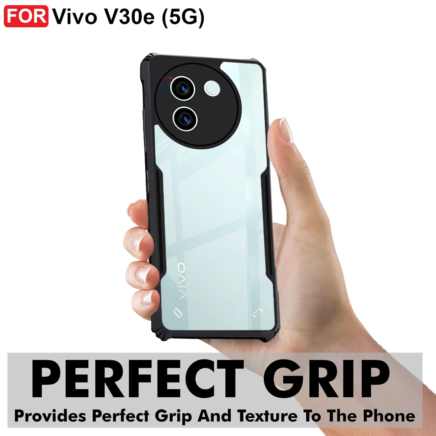 Picture of Vivo V30e (5G) Back Case Cover | Camera Protection Shockproof Bumper-Edge | Acrylic Crystal Clear 360 Degree Protection TPU+PC | Transparent Eagle Back Case Cover (Black)