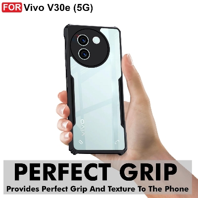 Picture of Vivo V30e (5G) Back Case Cover | Camera Protection Shockproof Bumper-Edge | Acrylic Crystal Clear 360 Degree Protection TPU+PC | Transparent Eagle Back Case Cover (Black)