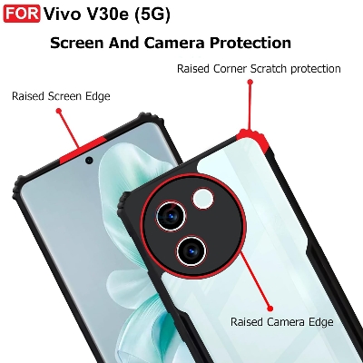 Picture of Vivo V30e (5G) Back Case Cover | Camera Protection Shockproof Bumper-Edge | Acrylic Crystal Clear 360 Degree Protection TPU+PC | Transparent Eagle Back Case Cover (Black)