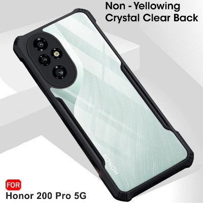 Picture of TheGiftKart Shockproof Crystal Clear Back Cover Case for Honor 200 Pro 5G | 360 Degree Protection | Protective Design | Transparent Back Cover Case for Honor 200 Pro 5G (PC & TPU, Black Bumper)