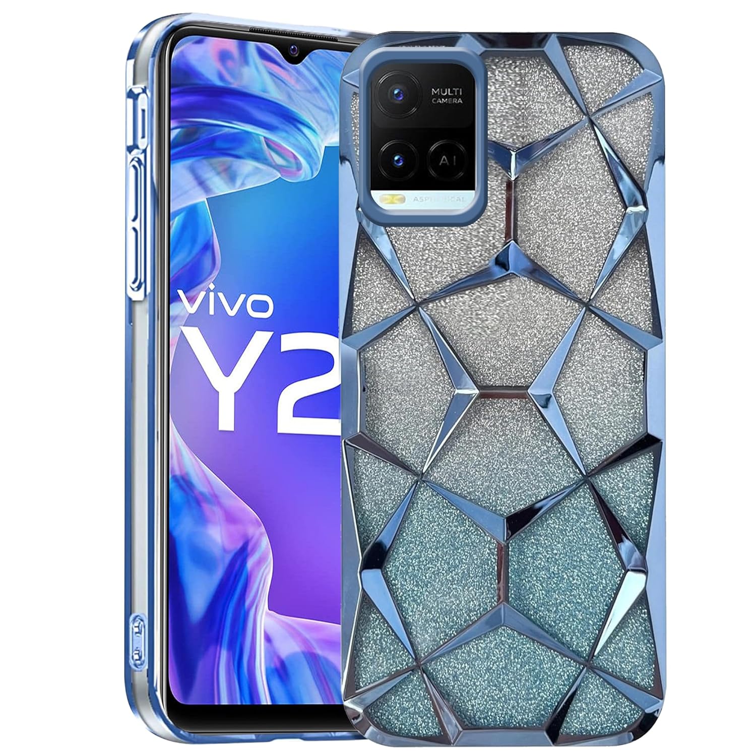 Picture of Glitter Case Compatible for Vivo Y21/ Y21T/ Y21A/ Y21e/ Y33s/ Y33T/ T1x Luxury 3D, Diamond Bling Shiny Soft TPU Clear Shockproof Women & Teen Girls Protective Cover
