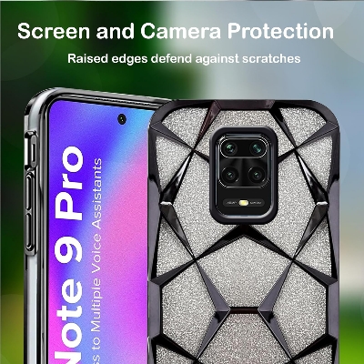 Picture of Glitter Case Compatible for Xiaomi Redmi Note 9 Pro Max/note 9s/note 9 pro Luxury Electroplated 3D Cube, Diamond Bling Shiny Soft TPU Clear Shockproof Women & Teen Girls Protective Phone Cover