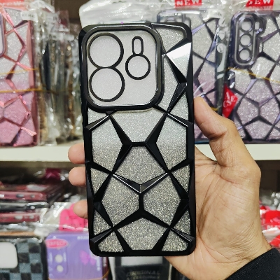 Picture of Glitter Case Compatible for Xiaomi Redmi Note 14 4G Luxury Electroplated 3D Cube, Diamond Bling Shiny Soft TPU Clear Shockproof Case Women & Teen Girls Protective Phone Cove