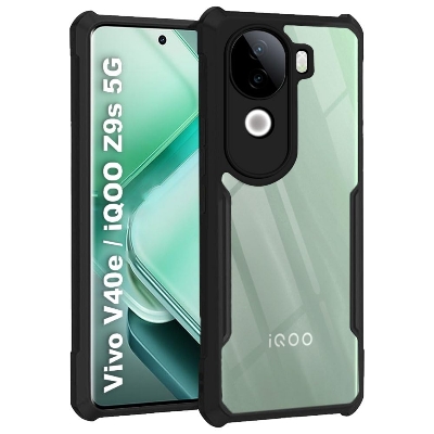 Picture of TheGiftKart Shockproof Crystal Clear Back Cover Case for Vivo V40e / iQOO Z9s 5G | 360 Degree Protection | Protective Design | Transparent Back Cover for Vivo V40e / iQOO Z9s (PC & TPU, Black Bumper)