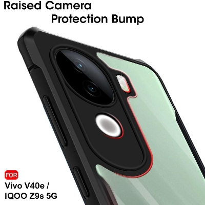 Picture of TheGiftKart Shockproof Crystal Clear Back Cover Case for Vivo V40e / iQOO Z9s 5G | 360 Degree Protection | Protective Design | Transparent Back Cover for Vivo V40e / iQOO Z9s (PC & TPU, Black Bumper)