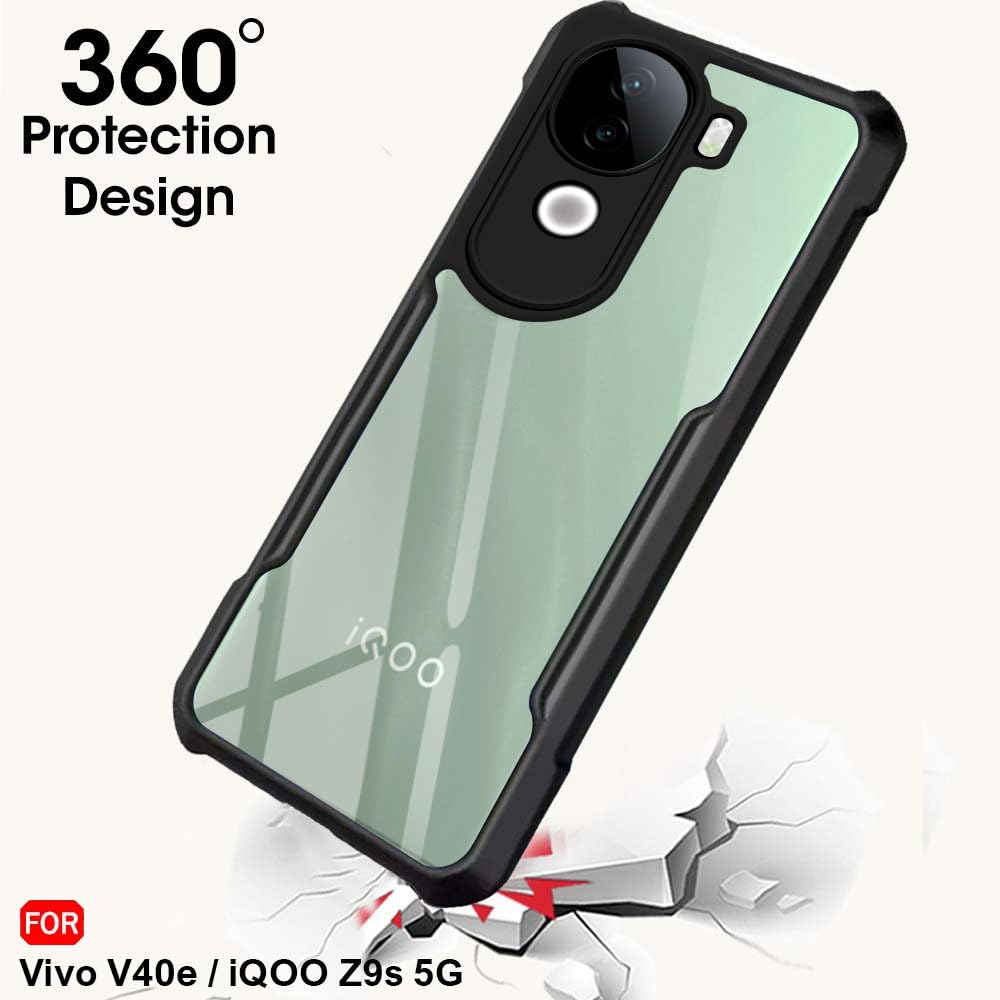 Picture of TheGiftKart Shockproof Crystal Clear Back Cover Case for Vivo V40e / iQOO Z9s 5G | 360 Degree Protection | Protective Design | Transparent Back Cover for Vivo V40e / iQOO Z9s (PC & TPU, Black Bumper)