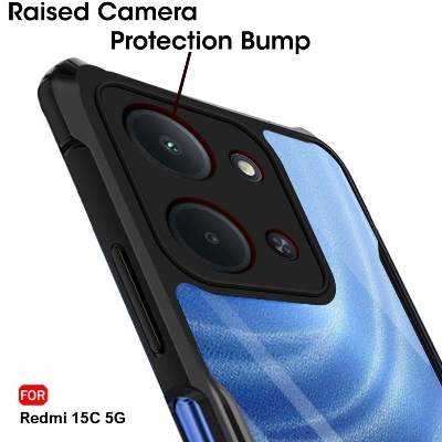 Picture of TheGiftKart Shockproof Crystal Clear Back Cover Case for Mi Redmi 15C 5G | 360 Degree Protection | Protective Design | Transparent Back Cover Case for Redmi 15C 5G (PC & TPU, Black Bumper)