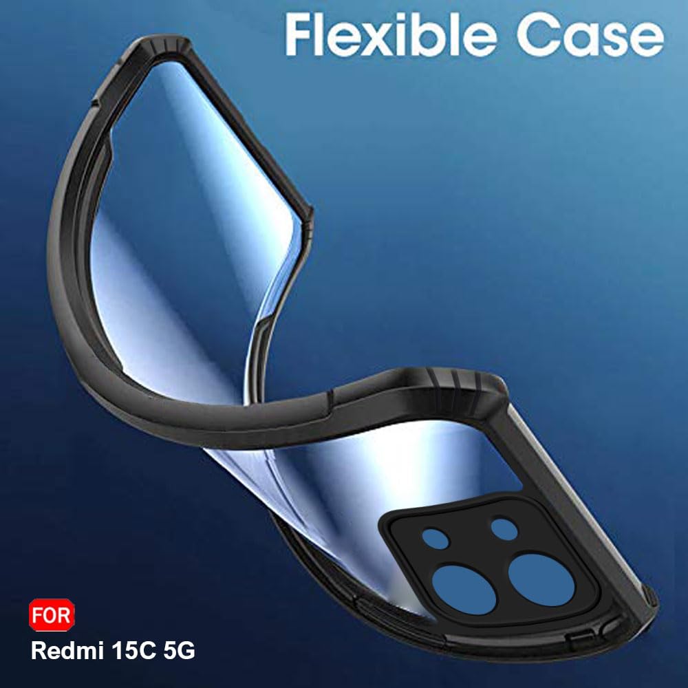 Picture of TheGiftKart Shockproof Crystal Clear Back Cover Case for Mi Redmi 15C 5G | 360 Degree Protection | Protective Design | Transparent Back Cover Case for Redmi 15C 5G (PC & TPU, Black Bumper)