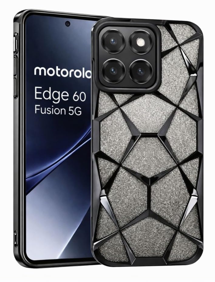 Picture of Glitter Geometric Case for Motorola G86 Power/G86 Electroplated 3D Cube Diamond Bling Shiny Shockproof Stylish Design Slim Protective Back Cover for Girls & Women