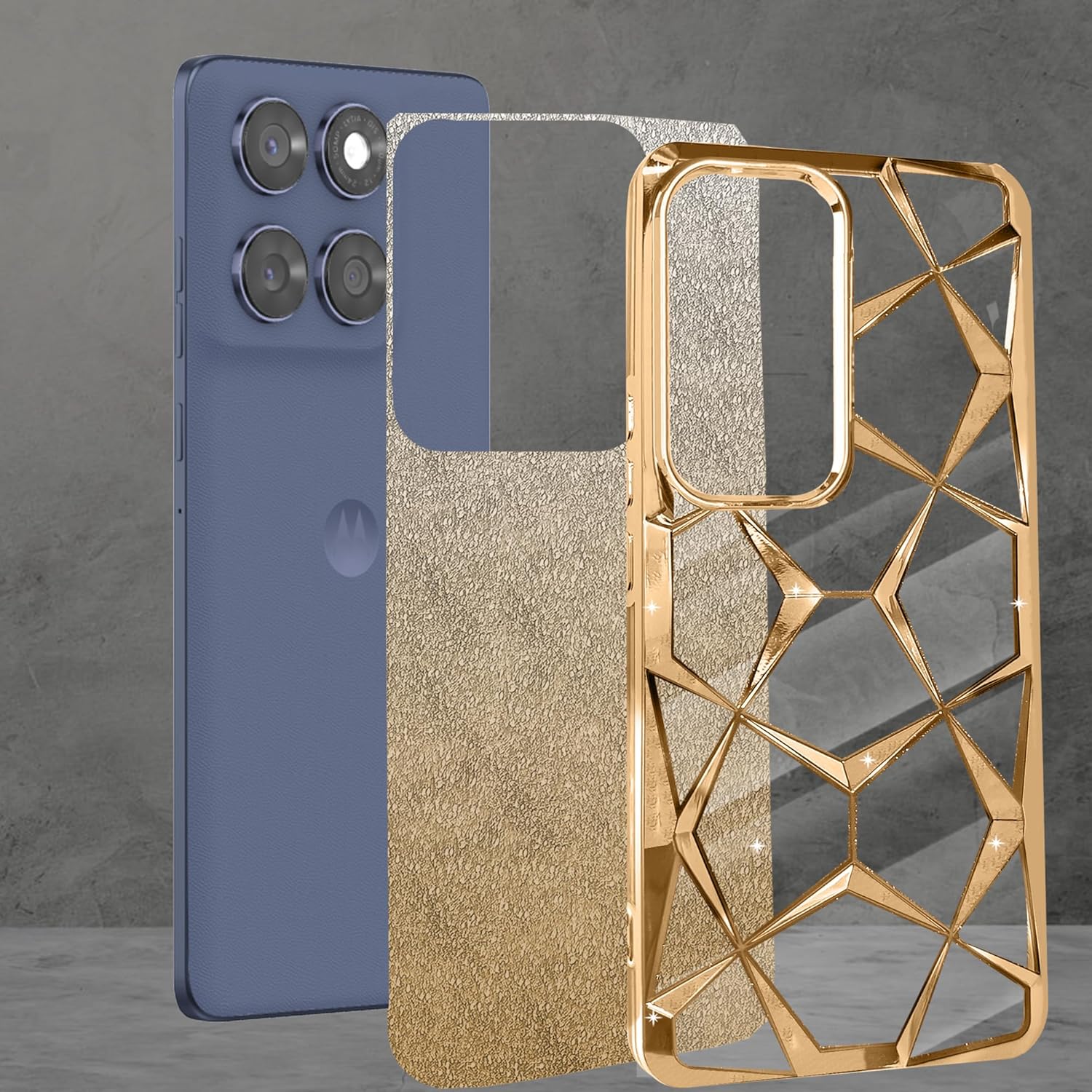 Picture of Glitter Geometric Case for Motorola G86 Power/G86 Electroplated 3D Cube Diamond Bling Shiny Shockproof Stylish Design Slim Protective Back Cover for Girls & Women