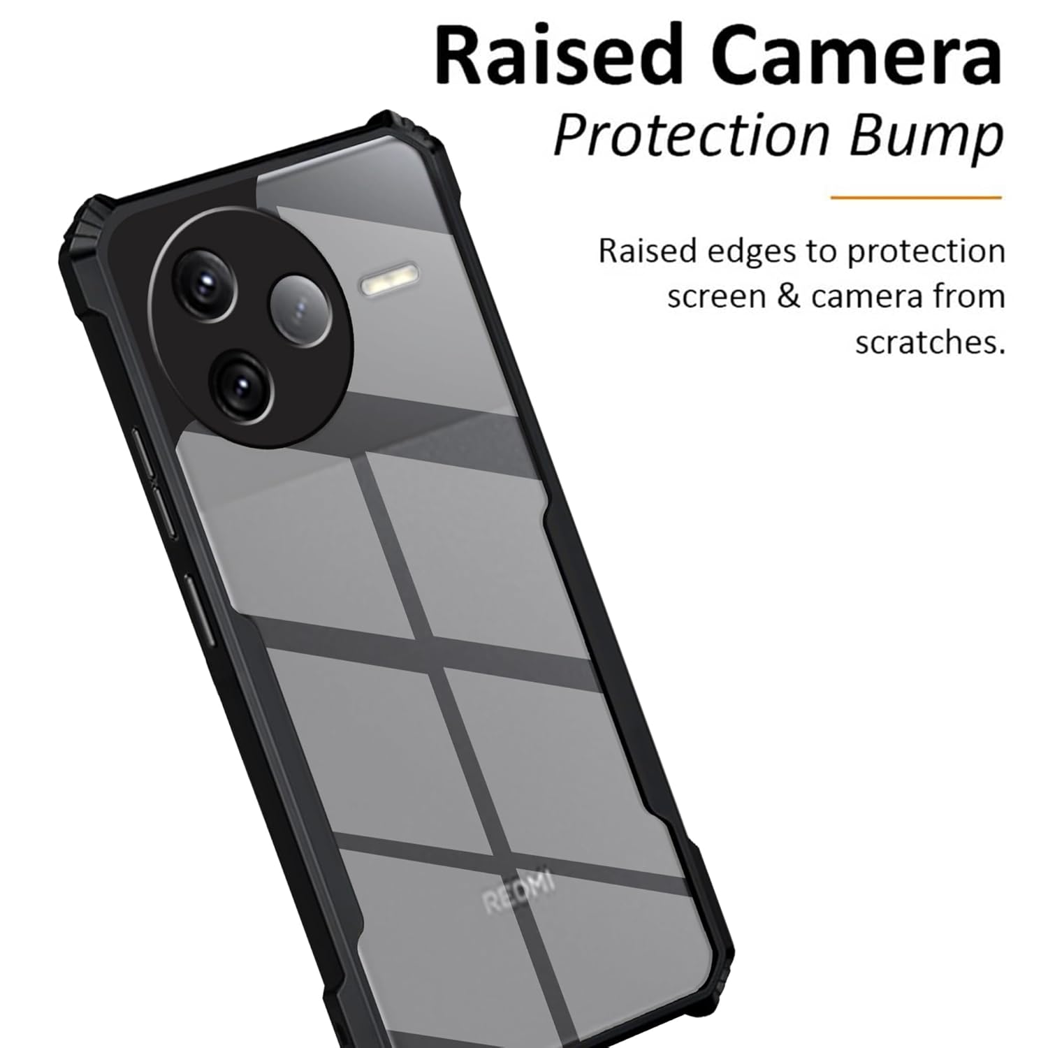 Picture of ack Cover Case for Redmi K80 5G | 360 Degree Protection | Transparent Back Cover Case for Redmi K80 5G (PC & TPU, Black Bumper)
