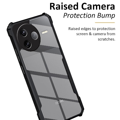 Picture of ack Cover Case for Redmi K80 5G | 360 Degree Protection | Transparent Back Cover Case for Redmi K80 5G (PC & TPU, Black Bumper)