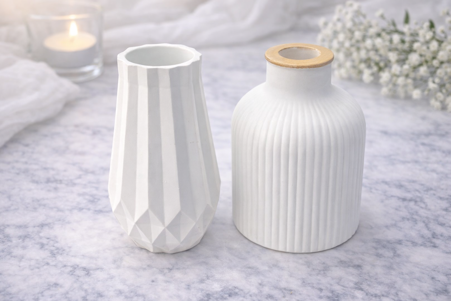 Picture of Ribbed round turbine vase mini for home and living room decoration combo(set of 2 vase and a tray)