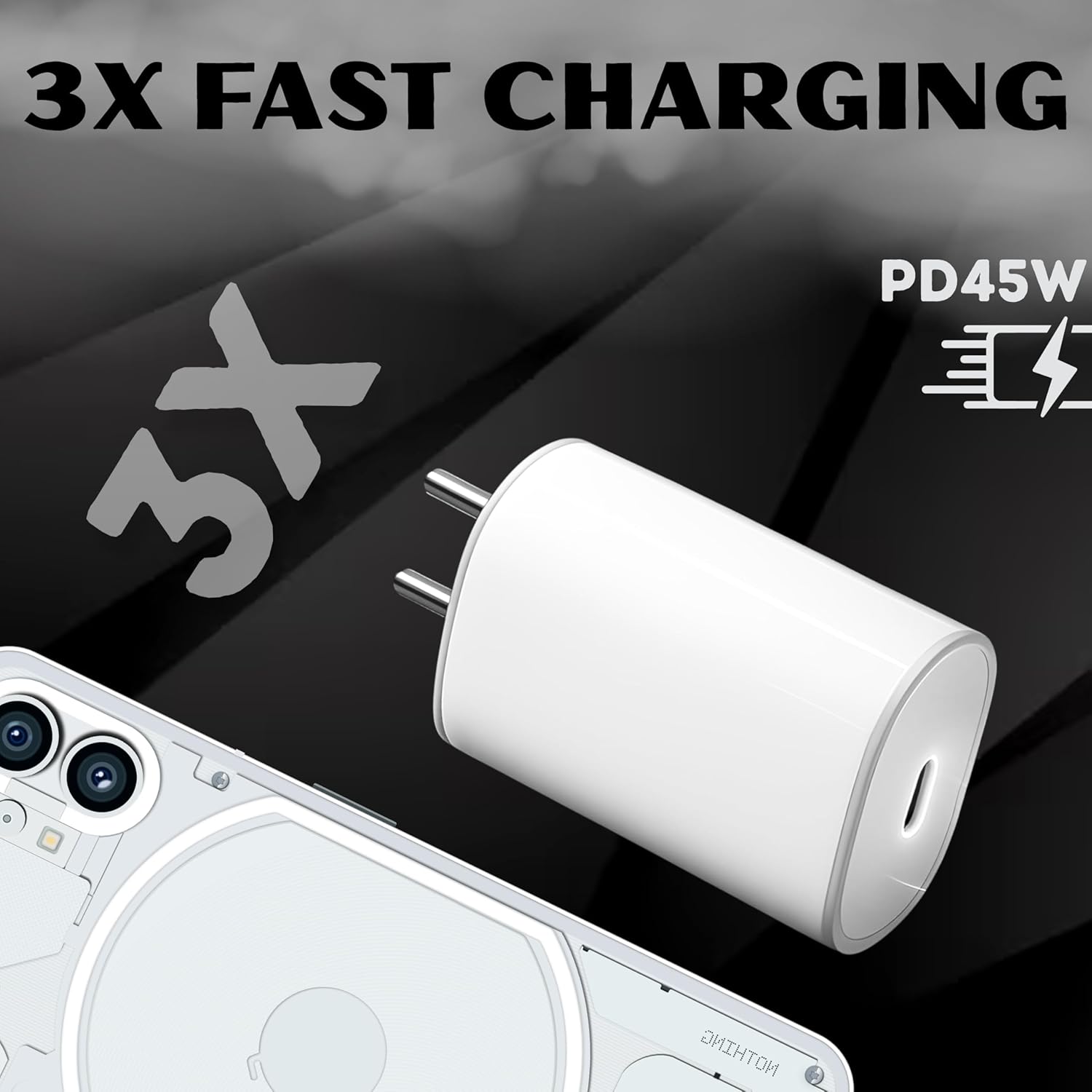 Picture of 45W PPS Type C Charger Adapter Compatible with CMF by Nothing Phone 3/3a Pro/3a/lite/2a/2a Plus/2/CMF Phone 2 pro/1/Tablet/Pad, 45 w USB C Fast Power Rapidly PD Mobile Charging, White