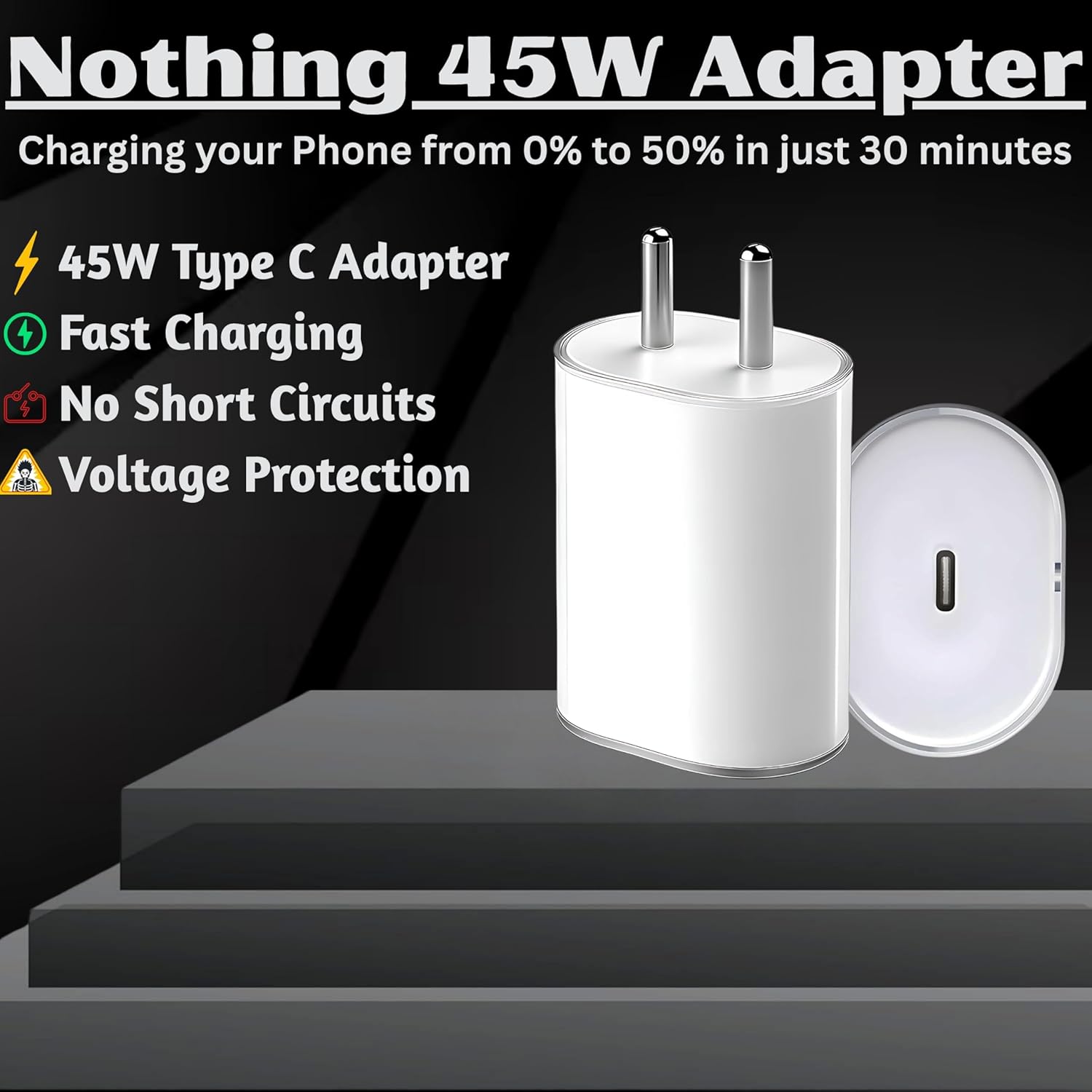 Picture of 45W PPS Type C Charger Adapter Compatible with CMF by Nothing Phone 3/3a Pro/3a/lite/2a/2a Plus/2/CMF Phone 2 pro/1/Tablet/Pad, 45 w USB C Fast Power Rapidly PD Mobile Charging, White