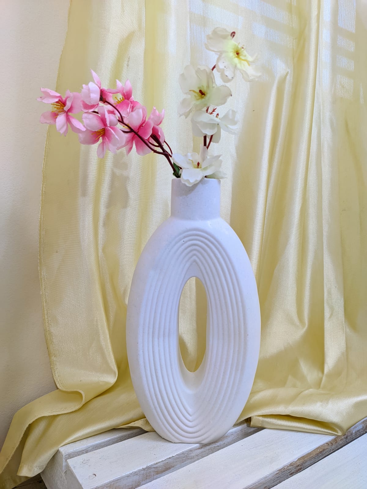 Picture of Designer Hollow Unique White Cement Tube/vase/pen holder/tree/plant indoor or outdoor home decor