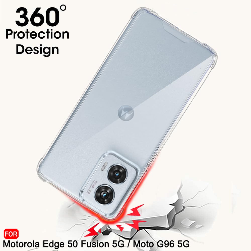 Picture of TheGiftKart Crystal Clear Back Cover Case for Motorola Edge 50 Fusion 5G / Moto G96 5G | 360 Degree Protection | Shock Proof Design | Transparent Back Cover Case (PC & TPU, Transparent Bumper)