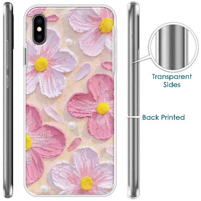 Picture of Printed Back Cover for Motorola Moto G96 5G Back Cover Case with Phone Charm Chain Strap Beads & Pearls for Girls Stylish - Pink Beach Floral Trendy and Hearts Charms