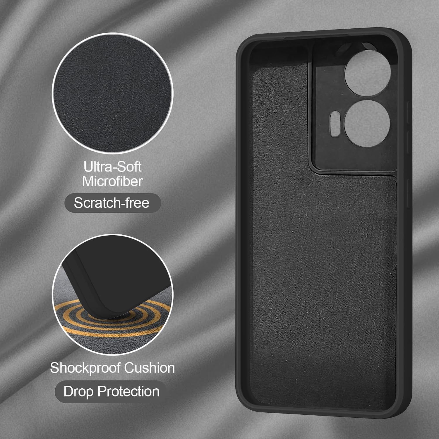 Picture of Silicone Back Cover Case for Motorola Edge 50 Fusion 5G / Moto G85 5G / Moto G96 5G | Soft Micro-Fibre Lining Inside | Camera Protection Bump | Shockproof Back Cover Case for Moto G96 5G (Black)