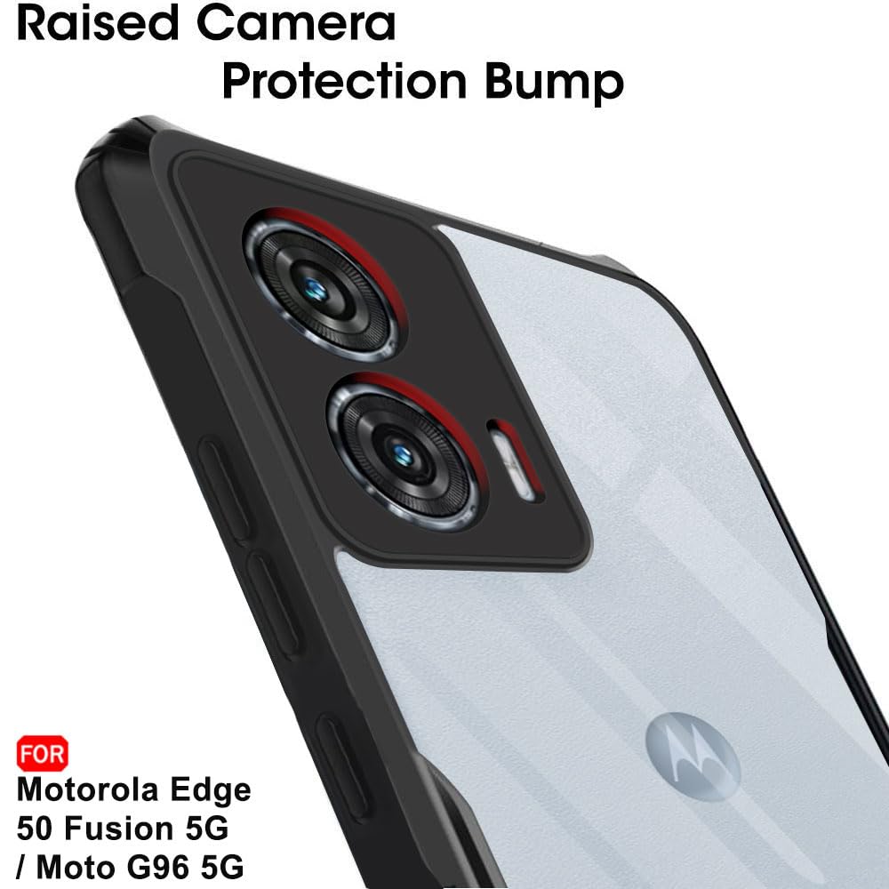 Picture of TheGiftKart Shockproof Crystal Clear Back Cover Case for Motorola Moto Edge 50 Fusion 5G / Moto G96 5G | 360 Degree Protection | Protective Design | Transparent Back Cover (PC & TPU, Black Bumper)