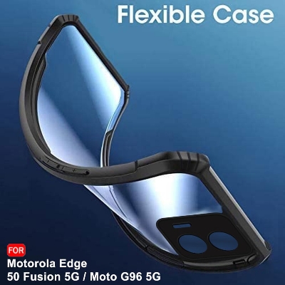 Picture of TheGiftKart Shockproof Crystal Clear Back Cover Case for Motorola Moto Edge 50 Fusion 5G / Moto G96 5G | 360 Degree Protection | Protective Design | Transparent Back Cover (PC & TPU, Black Bumper)