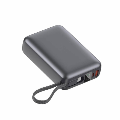 Picture of QCY 20000mAh Powerbank 45W Fast Charging with Built-in USB-C Cable -Black