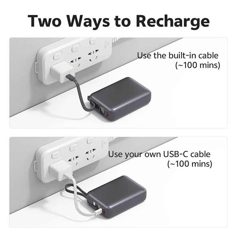 Picture of QCY 20000mAh Powerbank 45W Fast Charging with Built-in USB-C Cable -Black