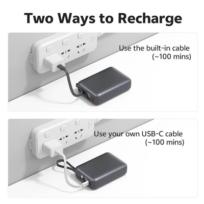 Picture of QCY 20000mAh Powerbank 45W Fast Charging with Built-in USB-C Cable -Black
