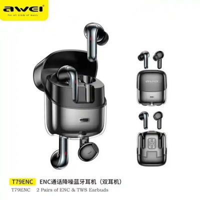 Picture of AWEI T79 ENC TWS Call Noise Canceling Original Heavy Bass True Wireless Earbuds -Black