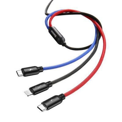 Picture of Baseus Three Primary Colors 3-in-1 Cable USB For M+L+T 3.5A -Black