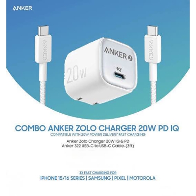 Picture of Combo Anker Zolo Charger 20W IQ & PD iPhone/Samsung/Pixel -White