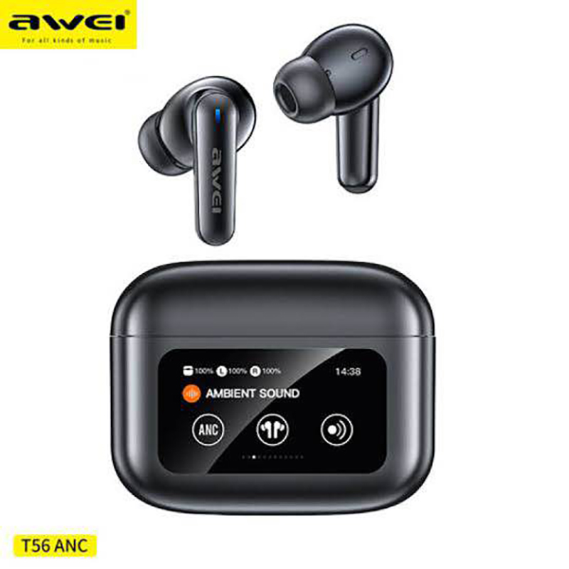Picture of Awei T56 ANC TWS Earphone With Touch LCD Screen -Black