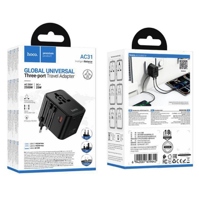 Picture of Hoco AC31 25W Global Universal Travel Adapter -Black