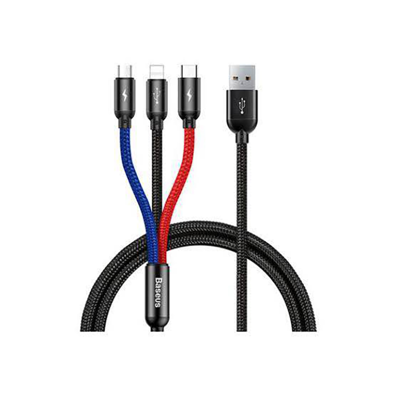 Picture of Baseus Three Primary Colors 3-in-1 Cable USB For M+L+T 3.5A -Black