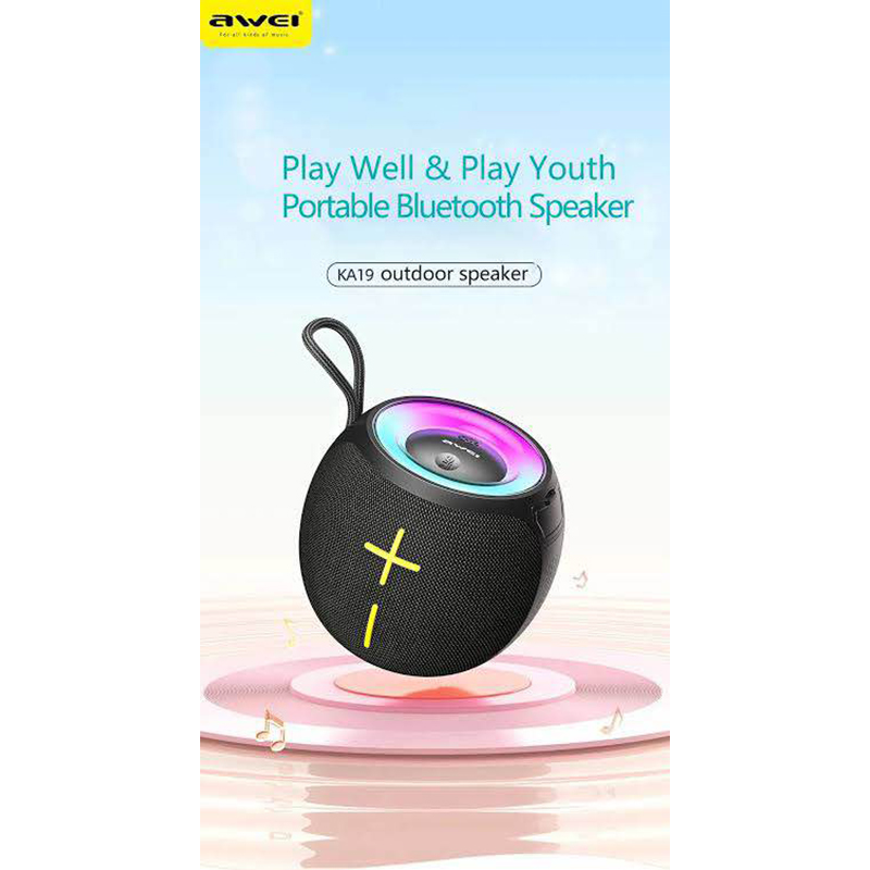 Picture of Awei KA19 Portable Bluetooth Speaker 12w Extra high power Phantom lighting TWS interconnected surround sound effect speakers for home outdoors -Black
