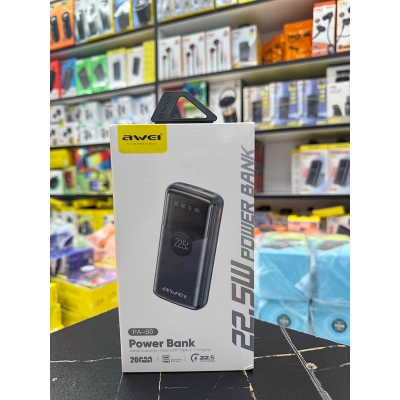 Picture of Awei PA-50 20000mah 22.5w Large Capacity Dual USB+Type C Charging With Display -Black