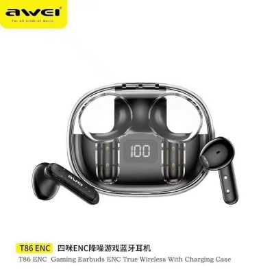Picture of Awei T86 ENC Wireless Bluetooth 5.3 Earphones IPX6 Waterproof Bluetooth Headphones Hifi Stere... -Black