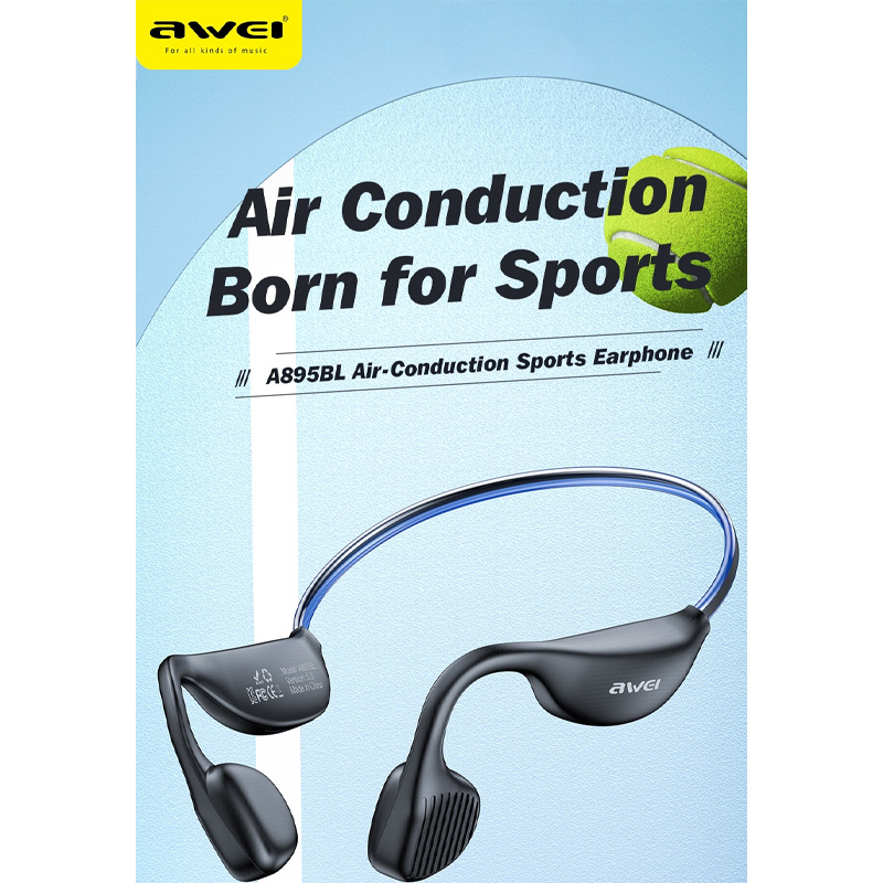Picture of Awei A895BL Air Conduction Sports Headphones 5.3 Wireless Bluetooth Earphones With LED Light Strip -Black