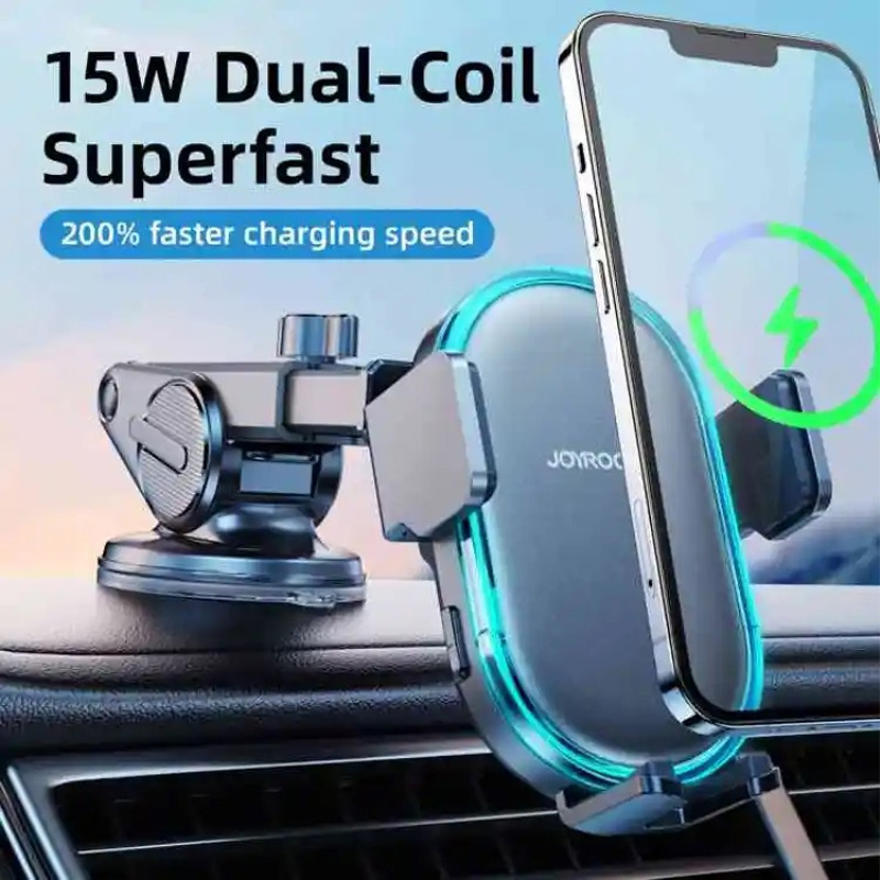 Picture of Joyroom JR-ZS299 Dual-Coil Wireless Car Charger Holder with LED -Black