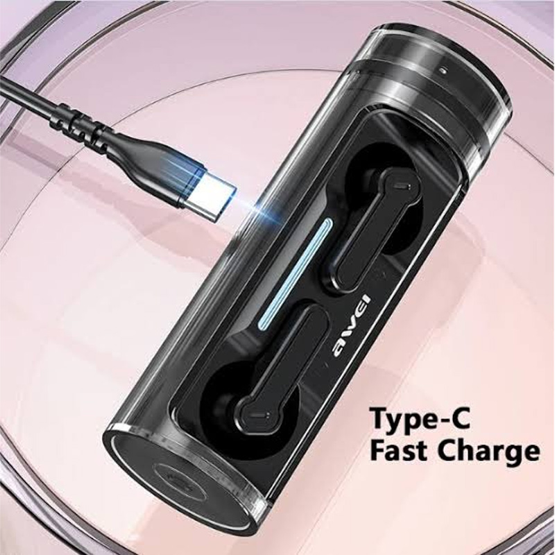 Picture of Awei T77 TWS Wireless Earphone Double Mic ENC Bluetooth 5.3 with Rotating Charging Case Noise Cancelling Earbuds -Black