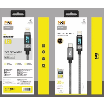 Picture of MKB CL 300 Braided 30W Type C To Lightning Fast Charging Cable -Black