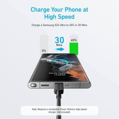 Picture of Anker 322 USB-A to USB-C Nylon Braided Charging Cable 3ft -Black
