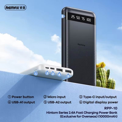 Picture of REMAX RPP-10 Newest Hintom 2.4A Fast Charging 10000mAh Power Bank -Black