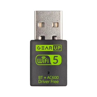 Picture of GearUP 600Mbps Dual Band WiFi + Bluetooth Adapter For Windows PC/Laptop (Driver Free Version, WiFi Hotspot Supported, 2.4GHz + 5GHz) - Black
