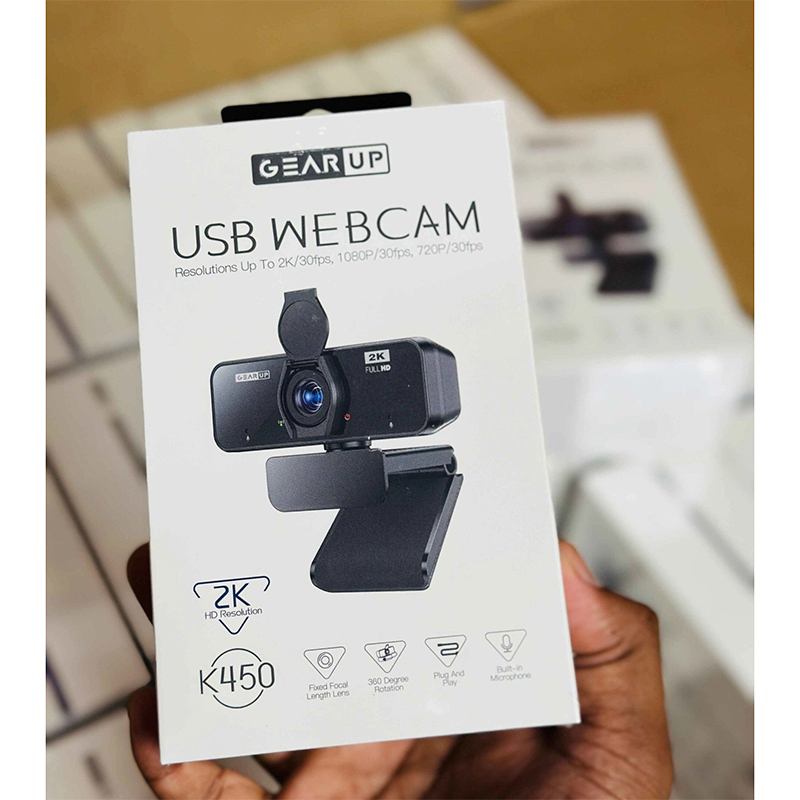 Picture of GearUP K450 Webcam 2K 4.0MP HD USB Webcam with Privacy Cover Plug & Play USB Webcam with Built-in Mic - Black